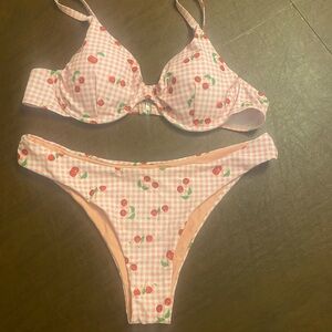Pink Gingham Cherry Bikini Set